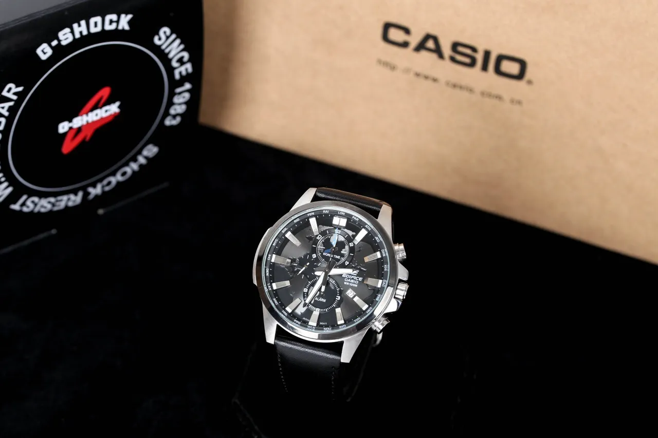 Casio Edifice क्रोनोग्राफ विश्व समय काला डायल क्वार्ट्ज घड़ी 2