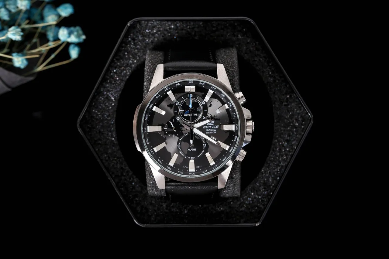 Casio Edifice क्रोनोग्राफ विश्व समय काला डायल क्वार्ट्ज घड़ी 3