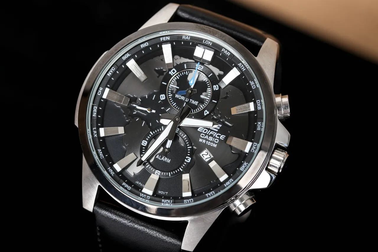 Casio Edifice क्रोनोग्राफ विश्व समय काला डायल क्वार्ट्ज घड़ी 6