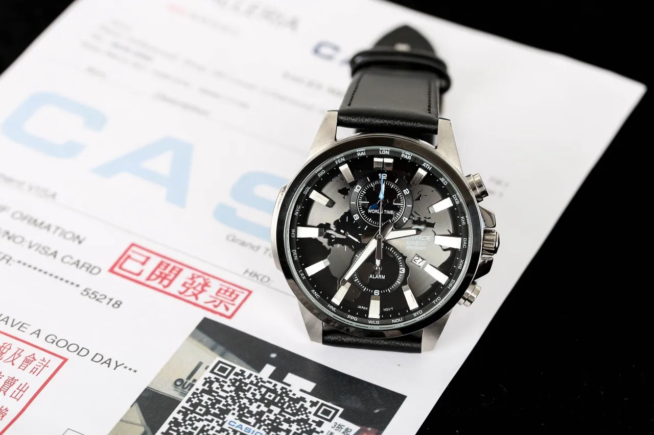 Casio Edifice क्रोनोग्राफ विश्व समय काला डायल क्वार्ट्ज घड़ी 7