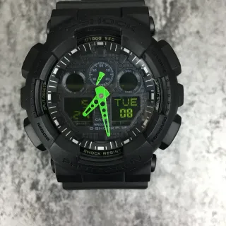 Casio G-Shock GA-100 Black Green Matte Resin Construction Bold Lime Accents Watch