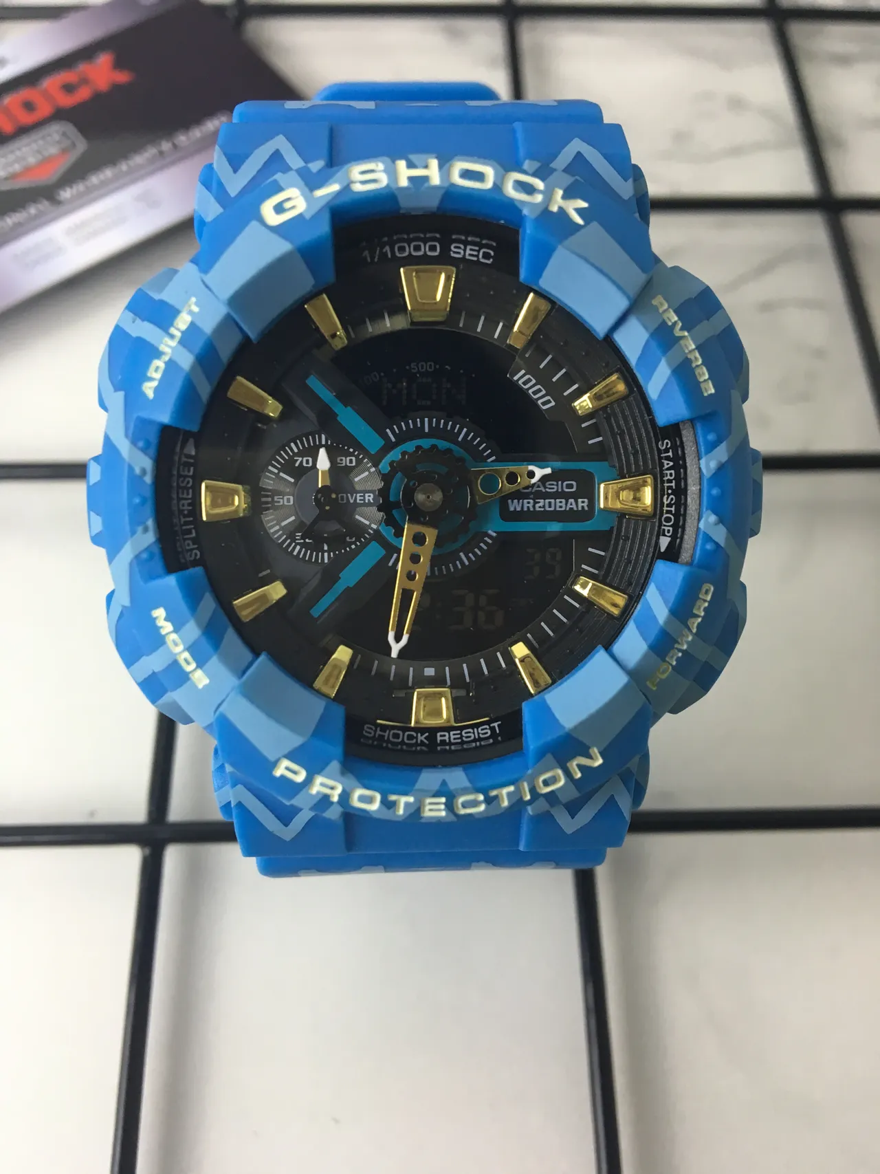 Casio G-Shock GA-100 नीली कैमोफ्लाज स्पोर्ट्स वॉच 3