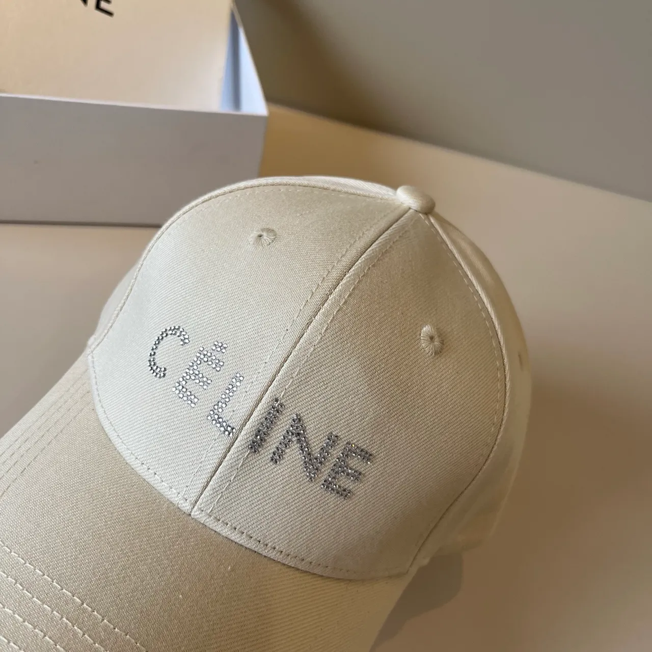 Celine Crystal Logo Off-White Baseball Cap 8