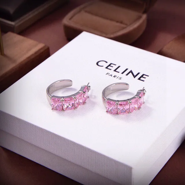 Celine Aretes de aro de cristal rosa 5