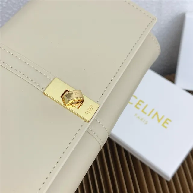 Celine Triomphe भूरा गोल्ड स्मूथ चमड़ा सेंट्रल सीम लंबा वॉलेट 2