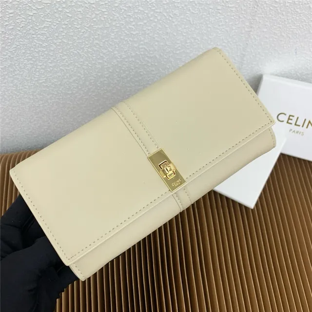 Celine Triomphe भूरा गोल्ड स्मूथ चमड़ा सेंट्रल सीम लंबा वॉलेट 9