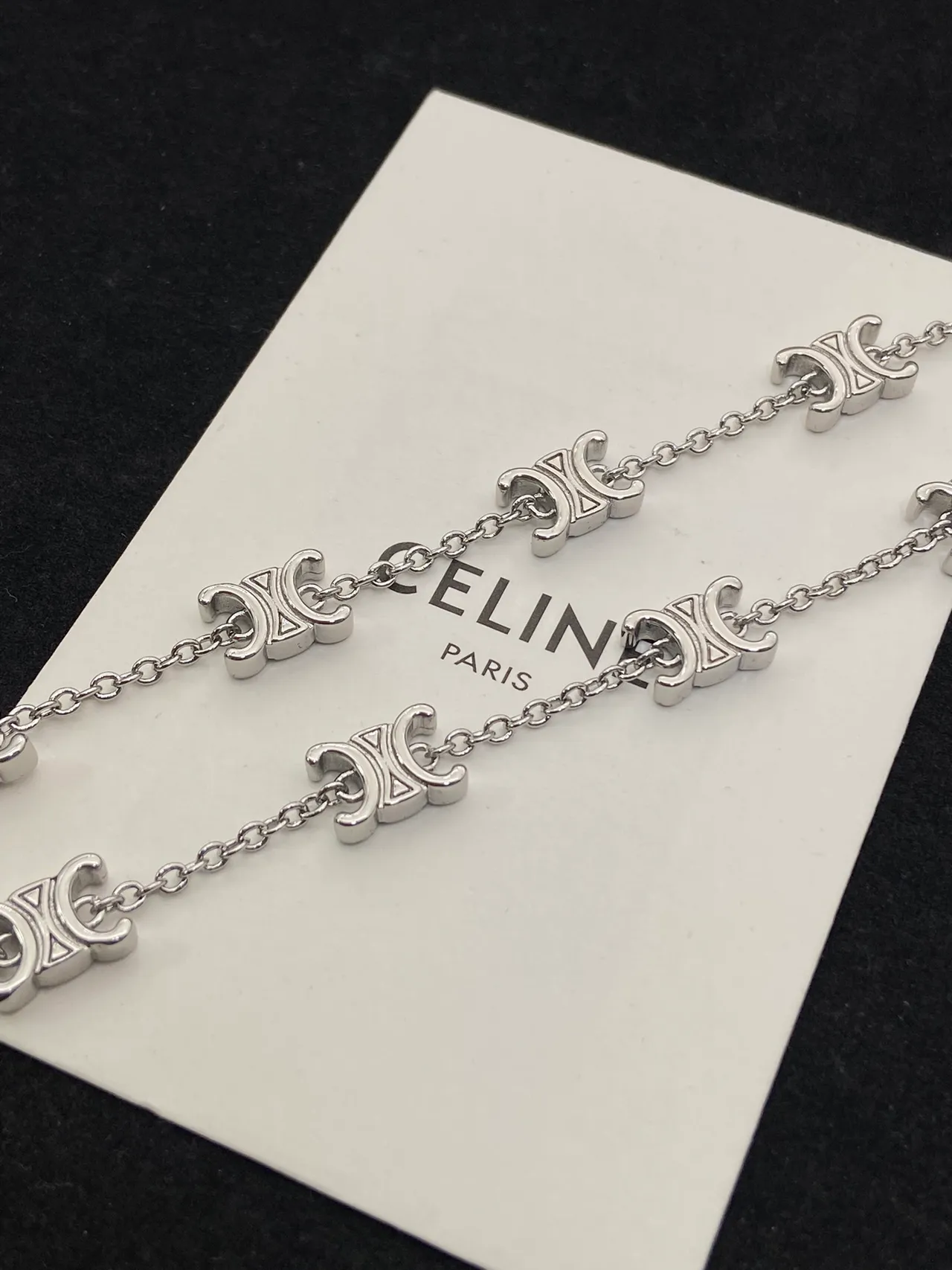 Celine Triomphe Pulsera Cadena Logo Plata 3