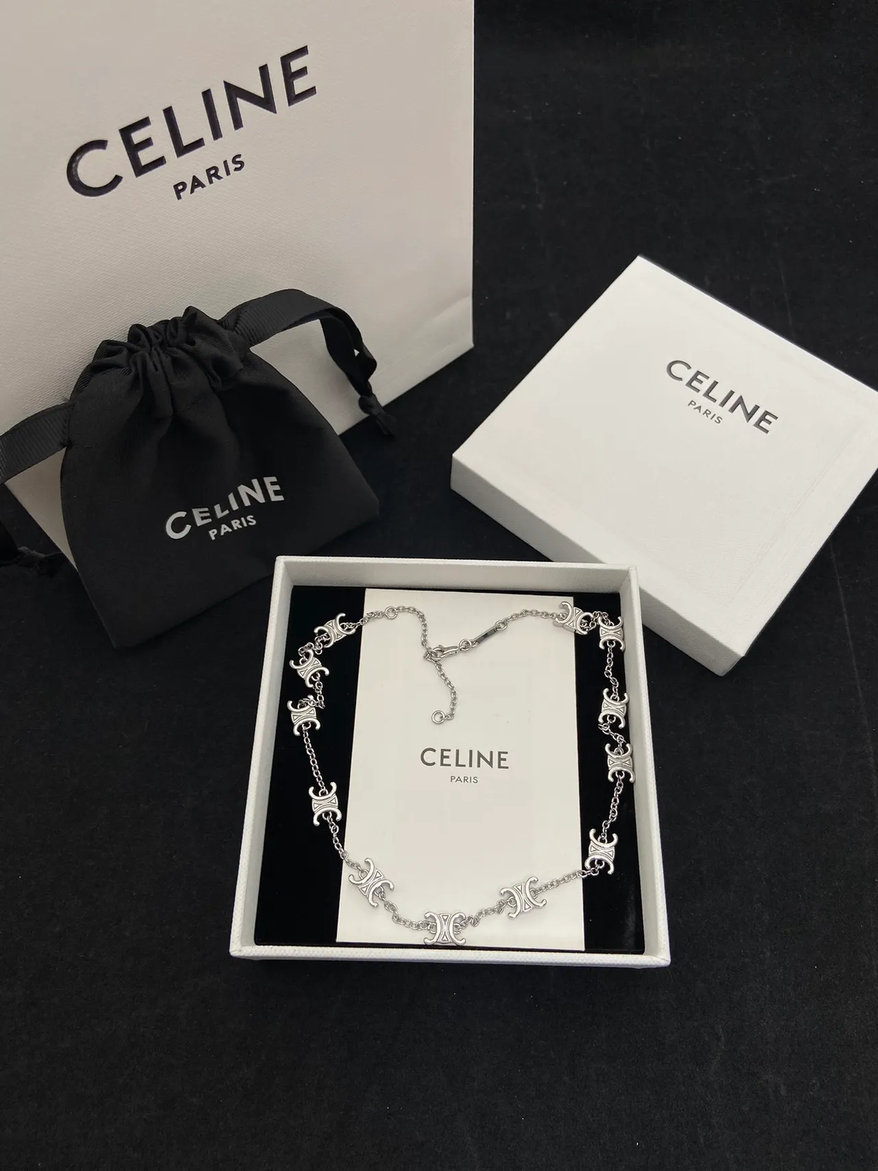 Celine Triomphe Pulsera Cadena Logo Plata 5