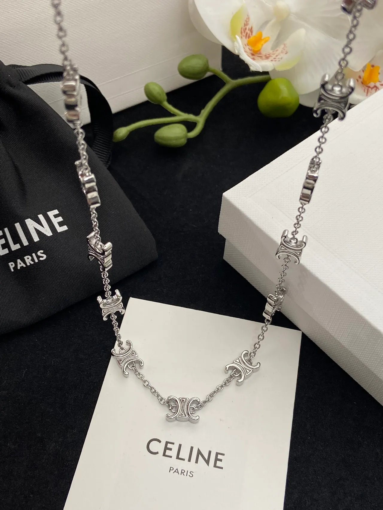Celine Triomphe Pulsera Cadena Logo Plata 6