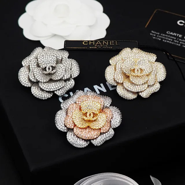 Chanel Camellia Pavé-Crystal Silver-Tone Brooch 3