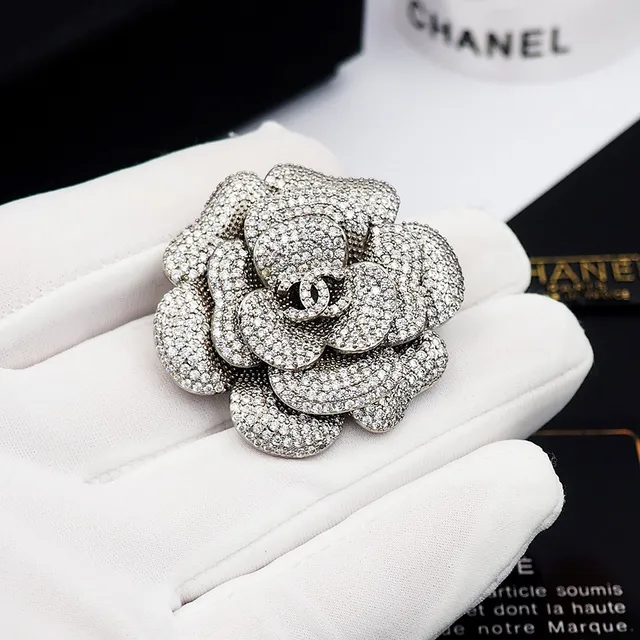 Chanel Camellia Pavé-Crystal Silver-Tone Brooch 9