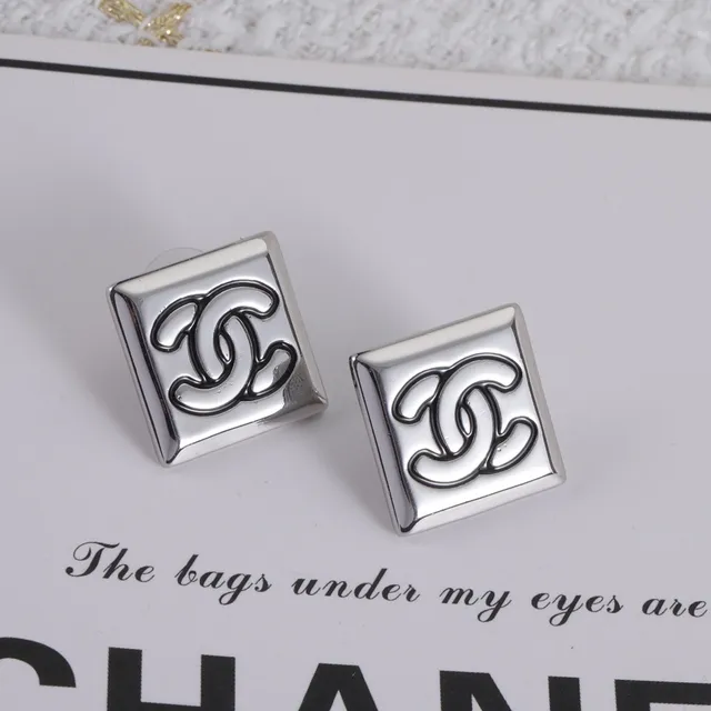 Chanel CC Logo ब्रोच चांदी काला चौकोर धातुकी Interlocking ब्रोच 6