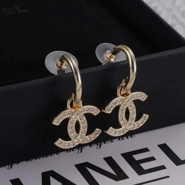 Chanel CC Logo Hoop Gold Silver Crystal-Pavé Earrings 3