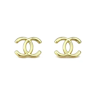 Chanel CC Logo Stud ذهبي Interlocking مصقول أقراط