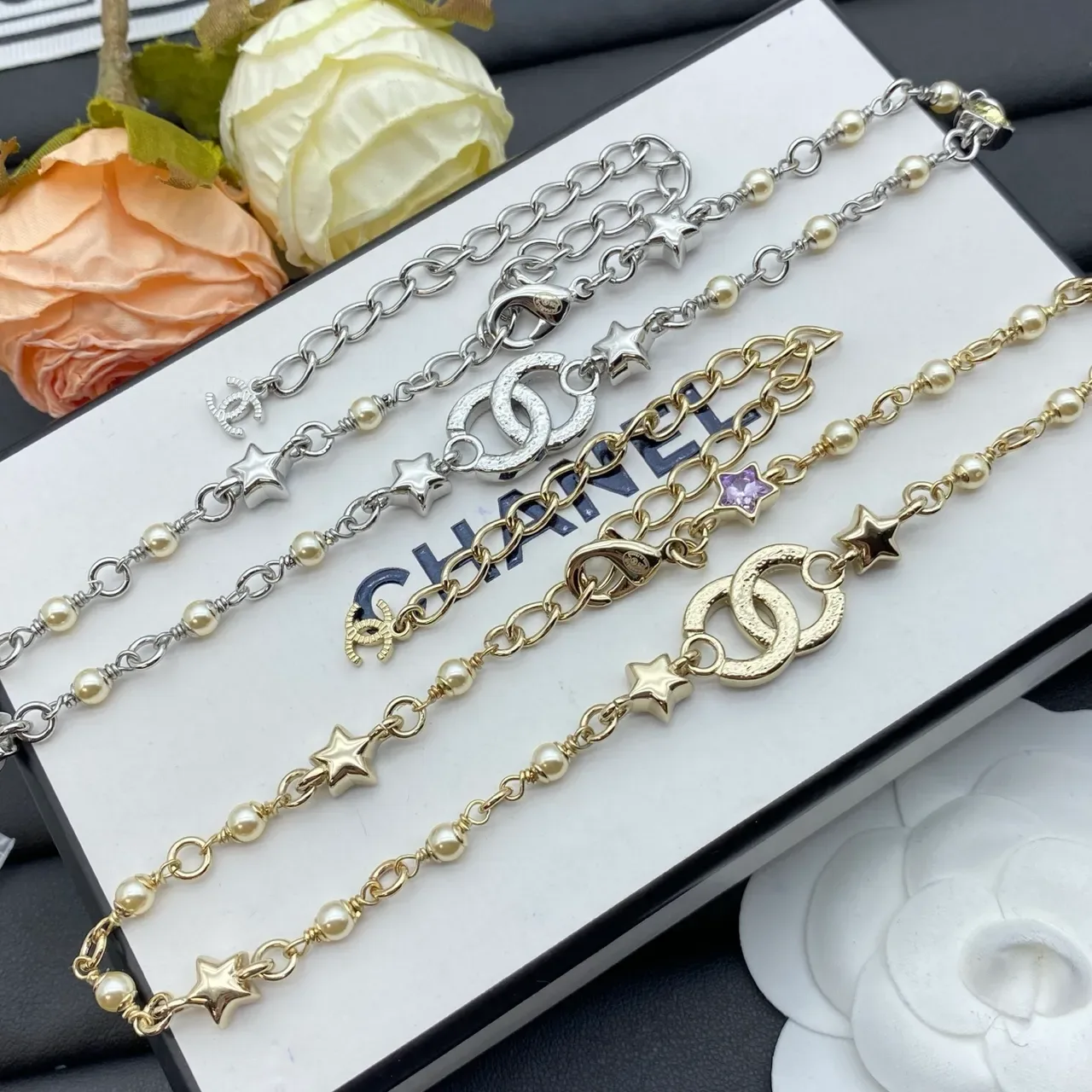 Chanel CC Star Collier de perles chaîne double 2