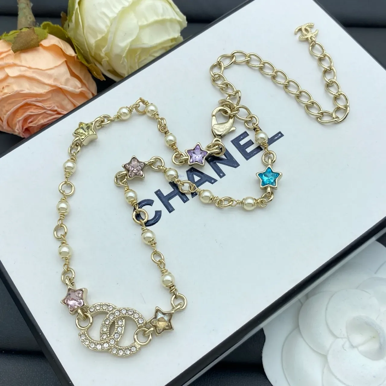 Chanel CC Star Collier de perles chaîne double 5