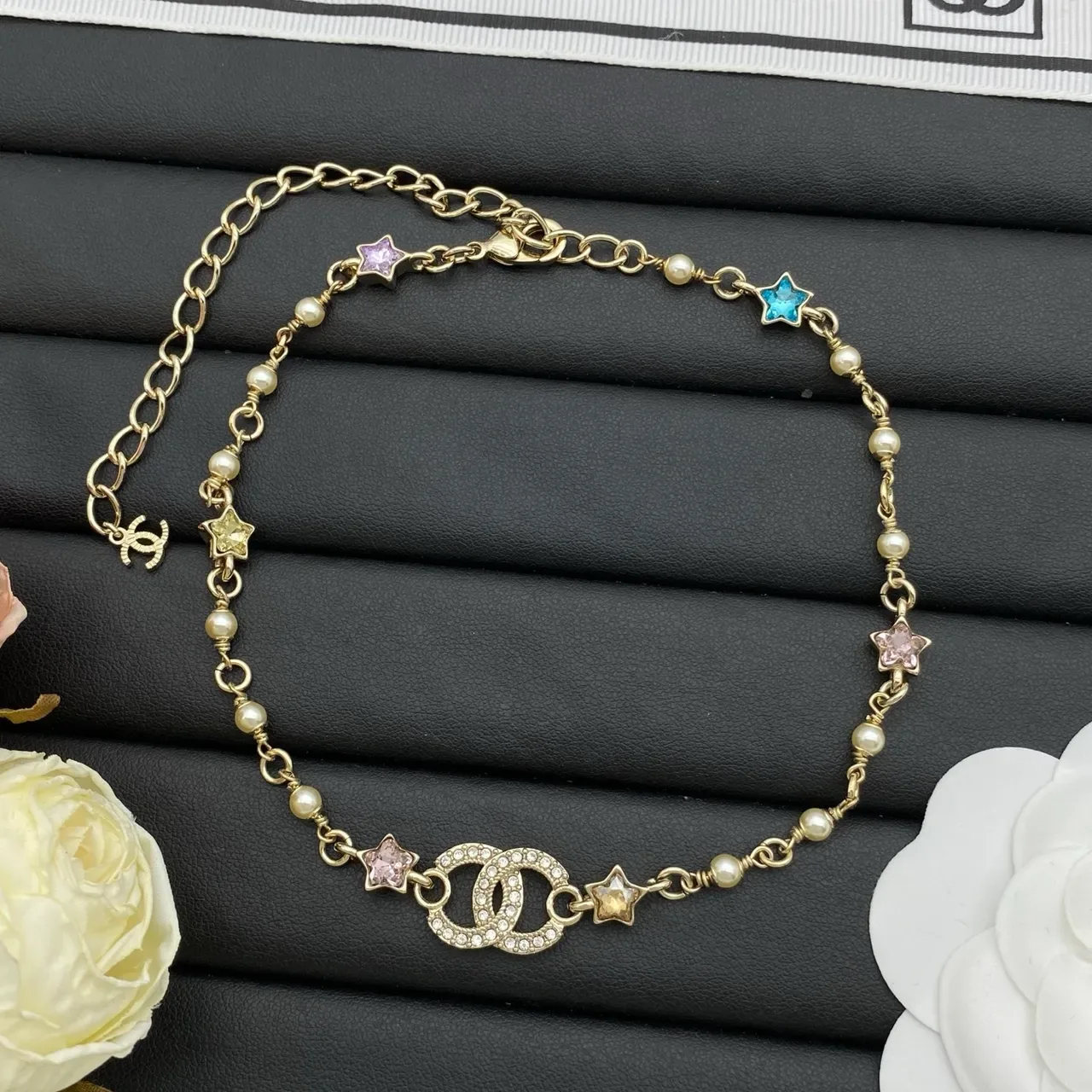Chanel CC Star Collier de perles chaîne double 6