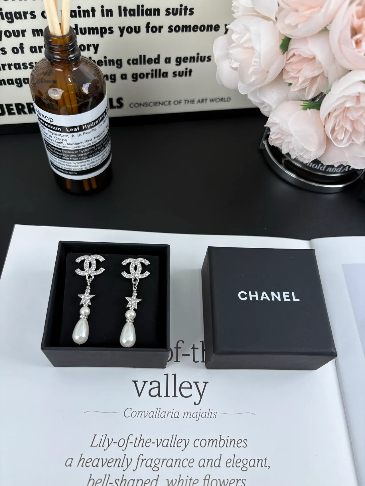 Chanel CC Star Perle Cristal Boucles d'Oreilles Pendantes 3