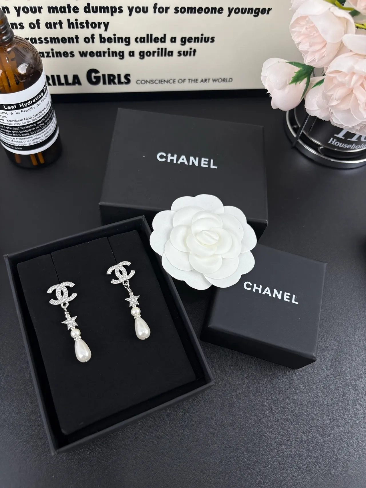 Chanel CC Star Perle Cristal Boucles d'Oreilles Pendantes 5