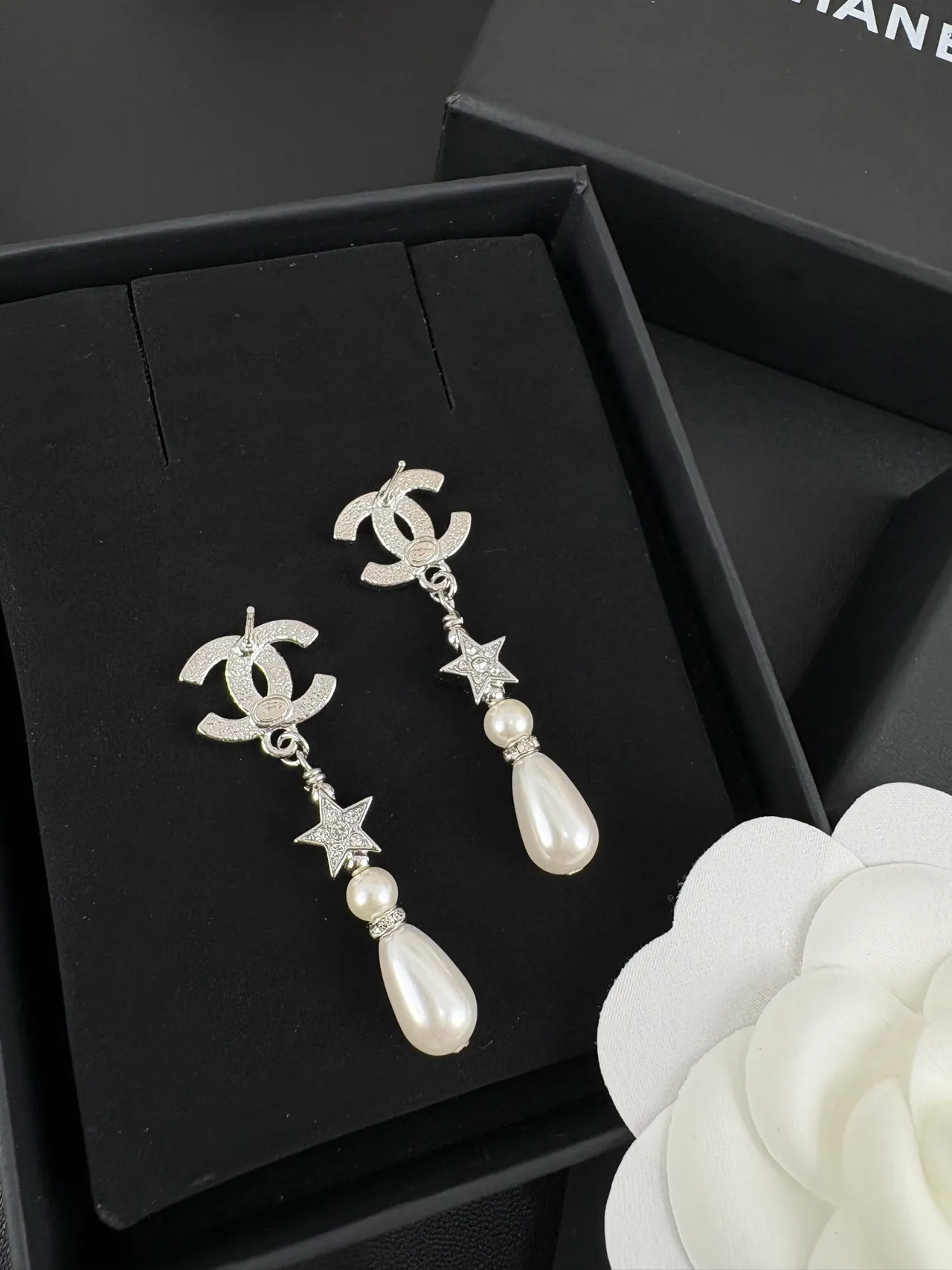 Chanel CC Star Perle Cristal Boucles d'Oreilles Pendantes 6
