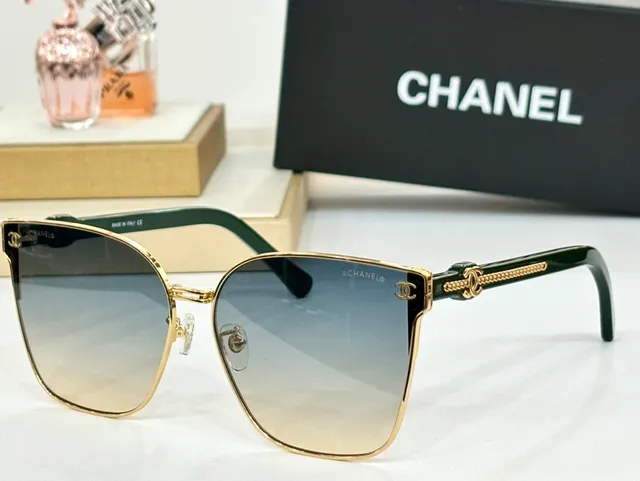 Chanel تفاصيل السلاسل الزرقاء والذهبية النظارات الشمسية 7