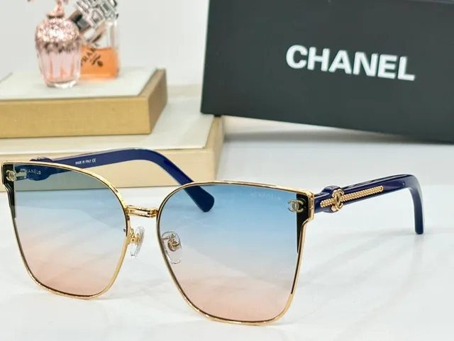 Chanel تفاصيل السلاسل الزرقاء والذهبية النظارات الشمسية 9