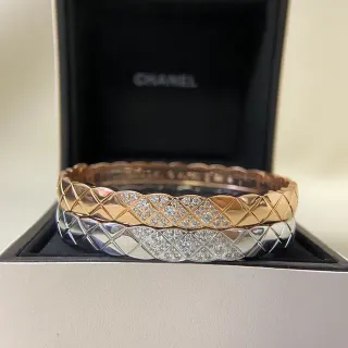 Chanel Coco Crush Or Argent Matelassé Quilté Pavé Cristal Bracelet de Bande