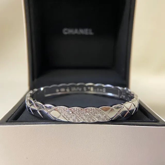 Chanel Coco Crush Gold Silver Quilted Matelassé Pavé Crystal Band Bracelet 4