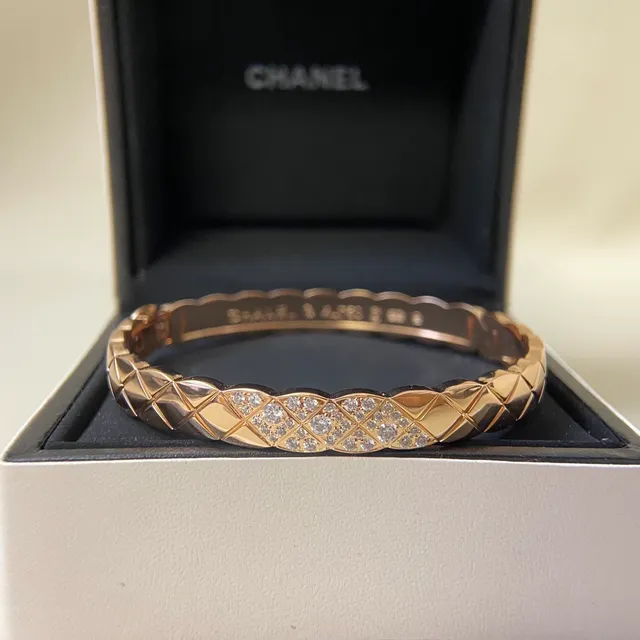 Chanel Coco Crush Gold Silver Quilted Matelassé Pavé Crystal Band Bracelet 6