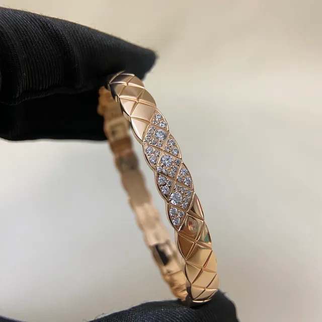 Chanel Coco Crush Gold Silver Quilted Matelassé Pavé Crystal Band Bracelet 7
