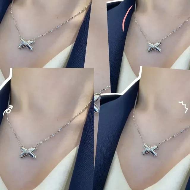 Chanel Collar Cruz Dorada Plata Pendiente Piedra Redonda Central 2