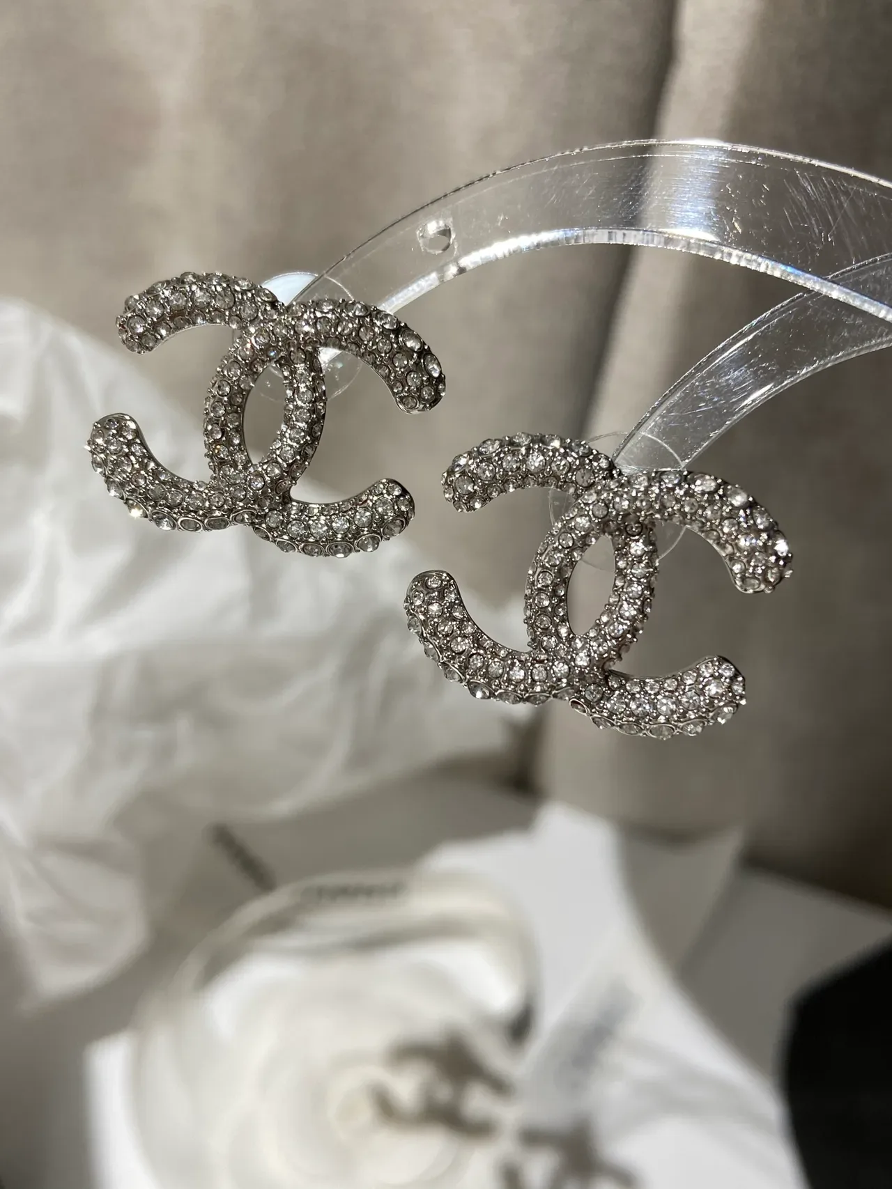 Chanel Double C Pavé Crystal Pink-Red Boucles d'oreilles 7