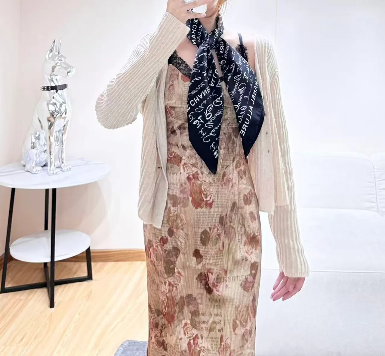 Chanel Robe overlay transparente imprimée motif floral journal 9