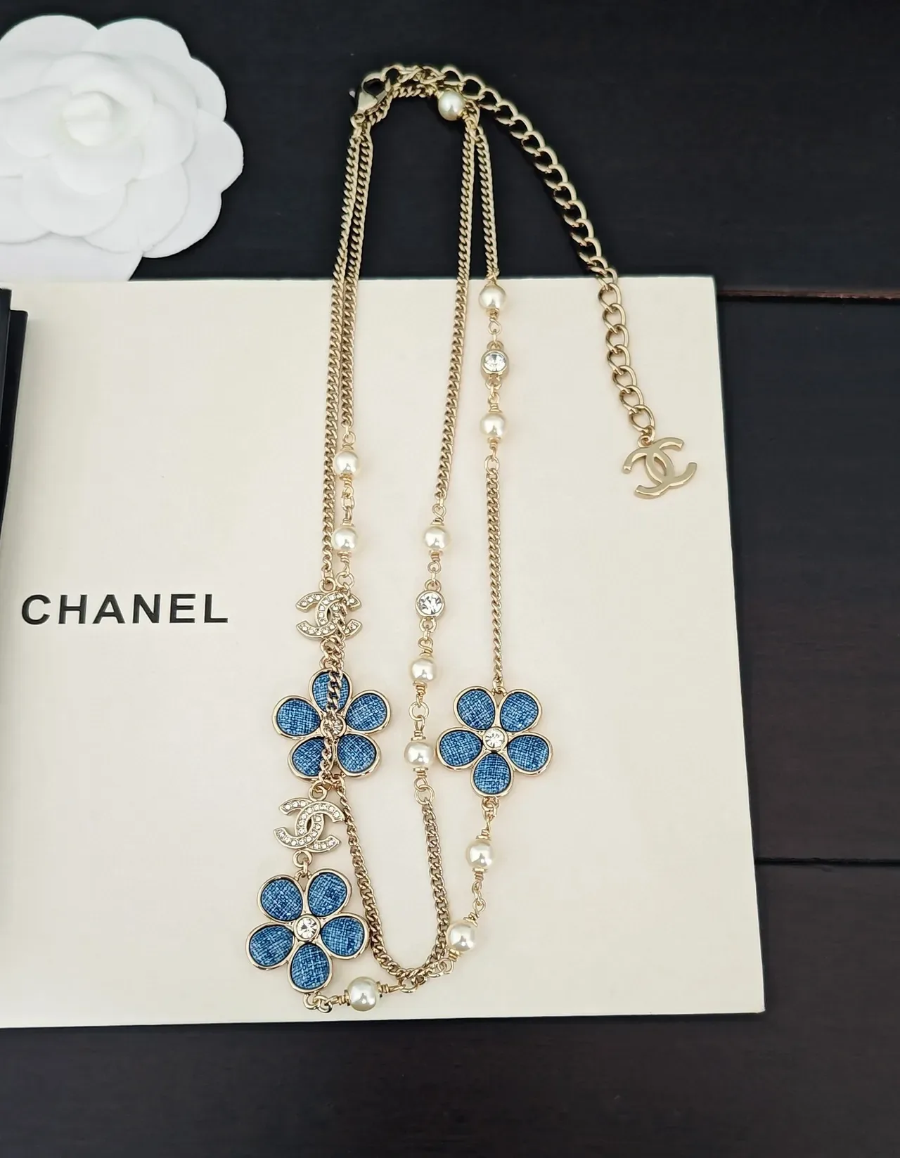 Chanel Floral Pearl and Crystal Chain Necklace 2