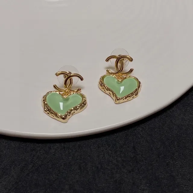 Chanel Green Gold Heart-Shaped Enamel-Filled Earrings 9