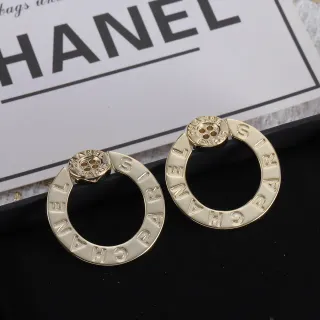 Chanel Logo حلقة أقراط ذهبي معدني