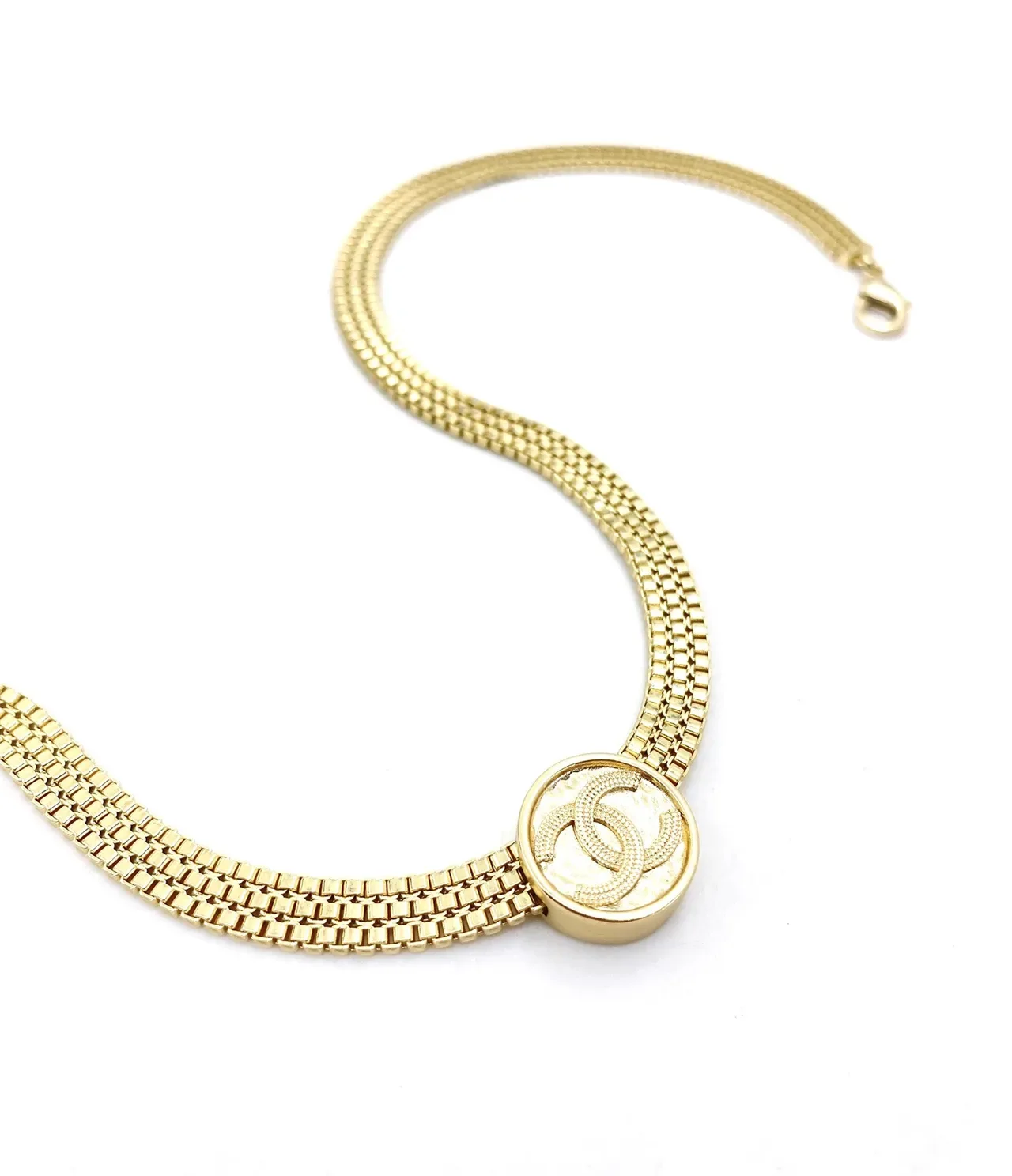 Chanel Medallion Pendant Gold-Tone Mesh Chain Necklace 2