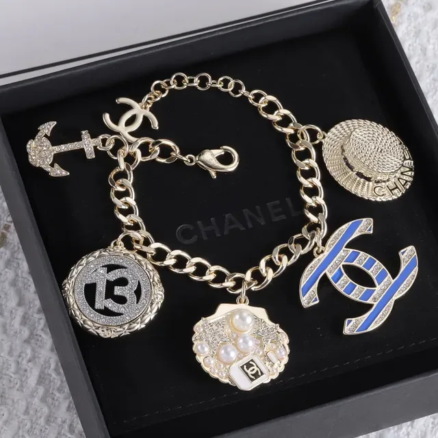 Chanel Multi-Charm Gold-Tone Enamel and Pearl Bracelet 6