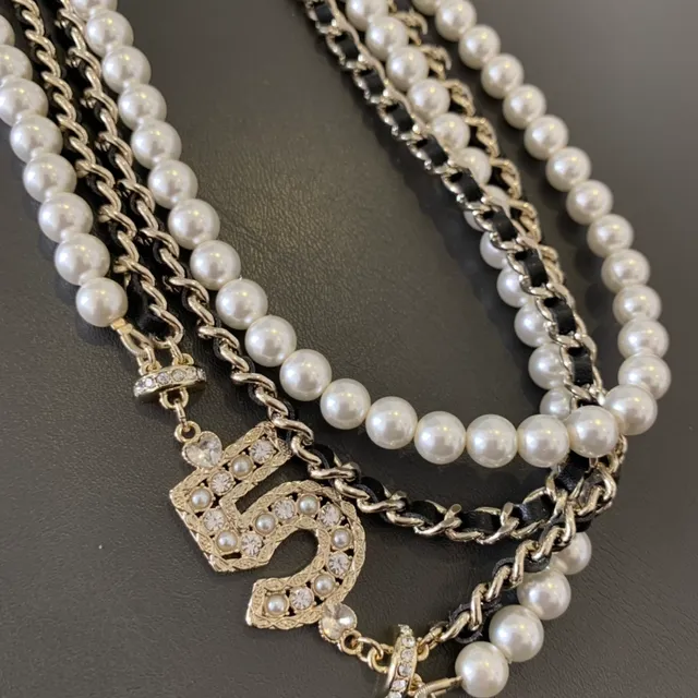 Chanel No. 5 Double-Strand Pearl and Chain Necklace 4