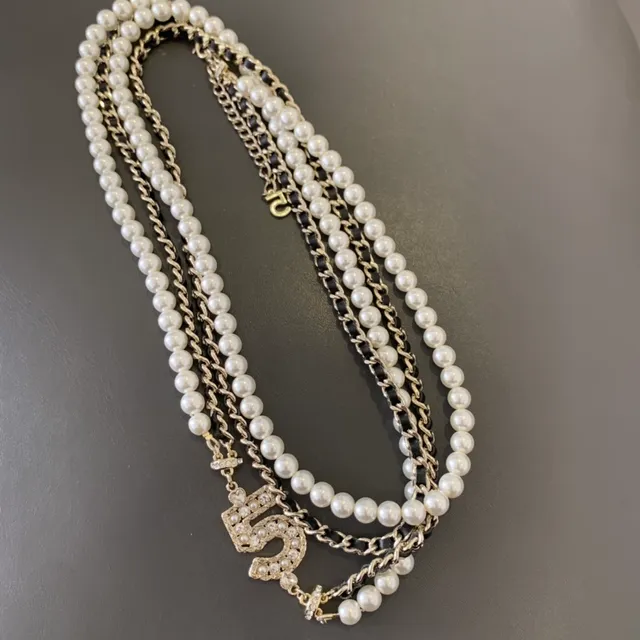 Chanel No. 5 Double-Strand Pearl and Chain Necklace 5