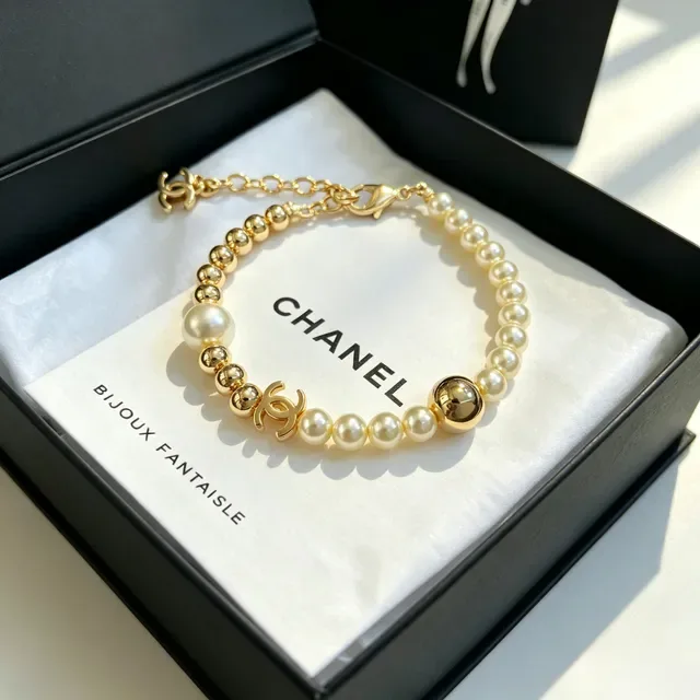 Chanel Pearl and Gold-Tone CC Charm Bracelet 6