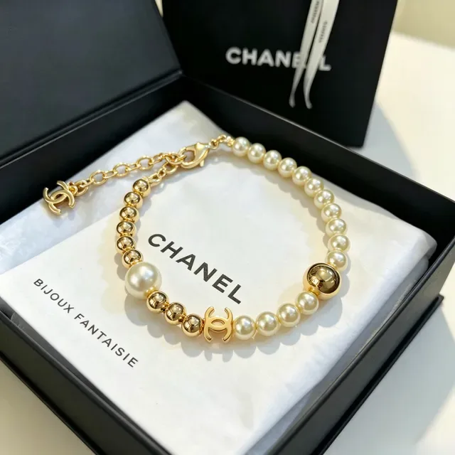Chanel Pearl and Gold-Tone CC Charm Bracelet 7