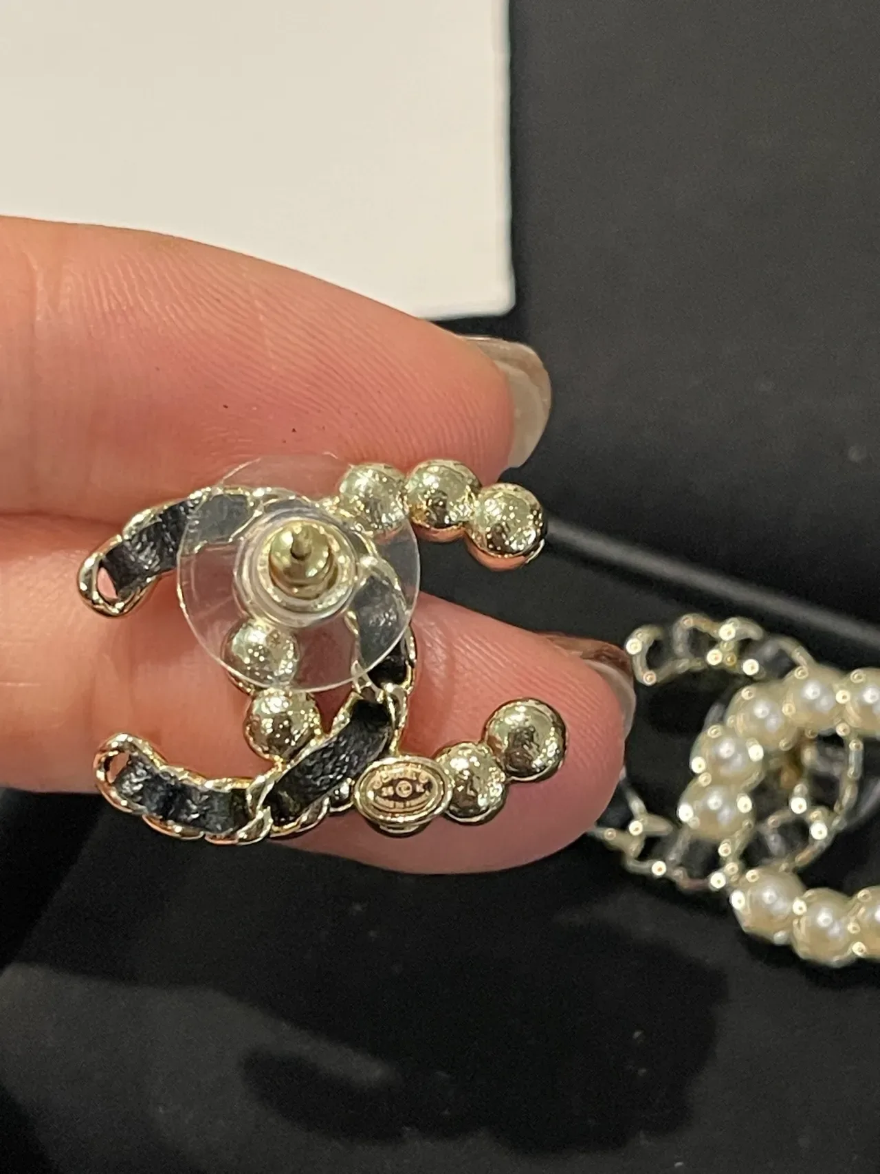 Chanel Pearl-Embellished Interlocking CC Earrings 2