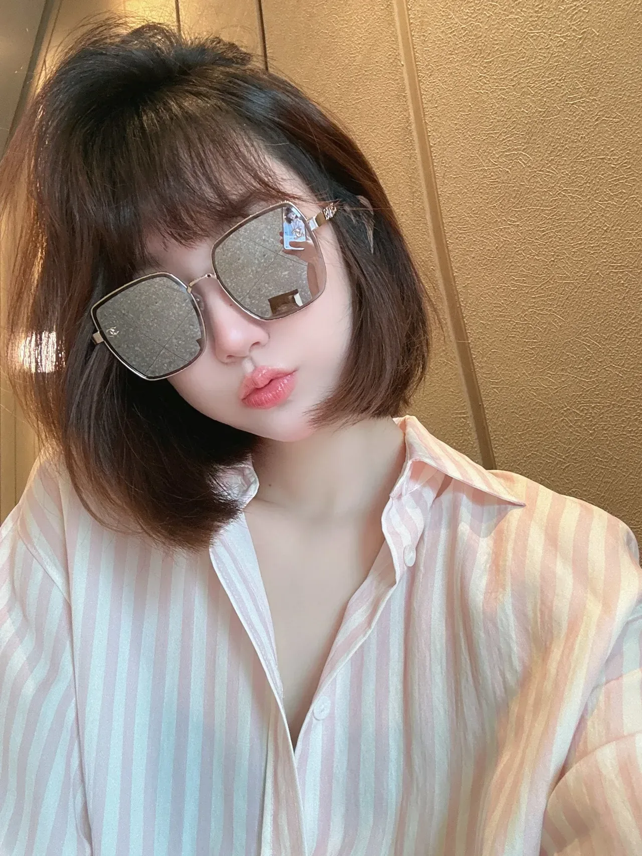 Chanel Rosa Dorado Oversized Marco Cuadrado Lentes Gradient Gafas de Sol 3