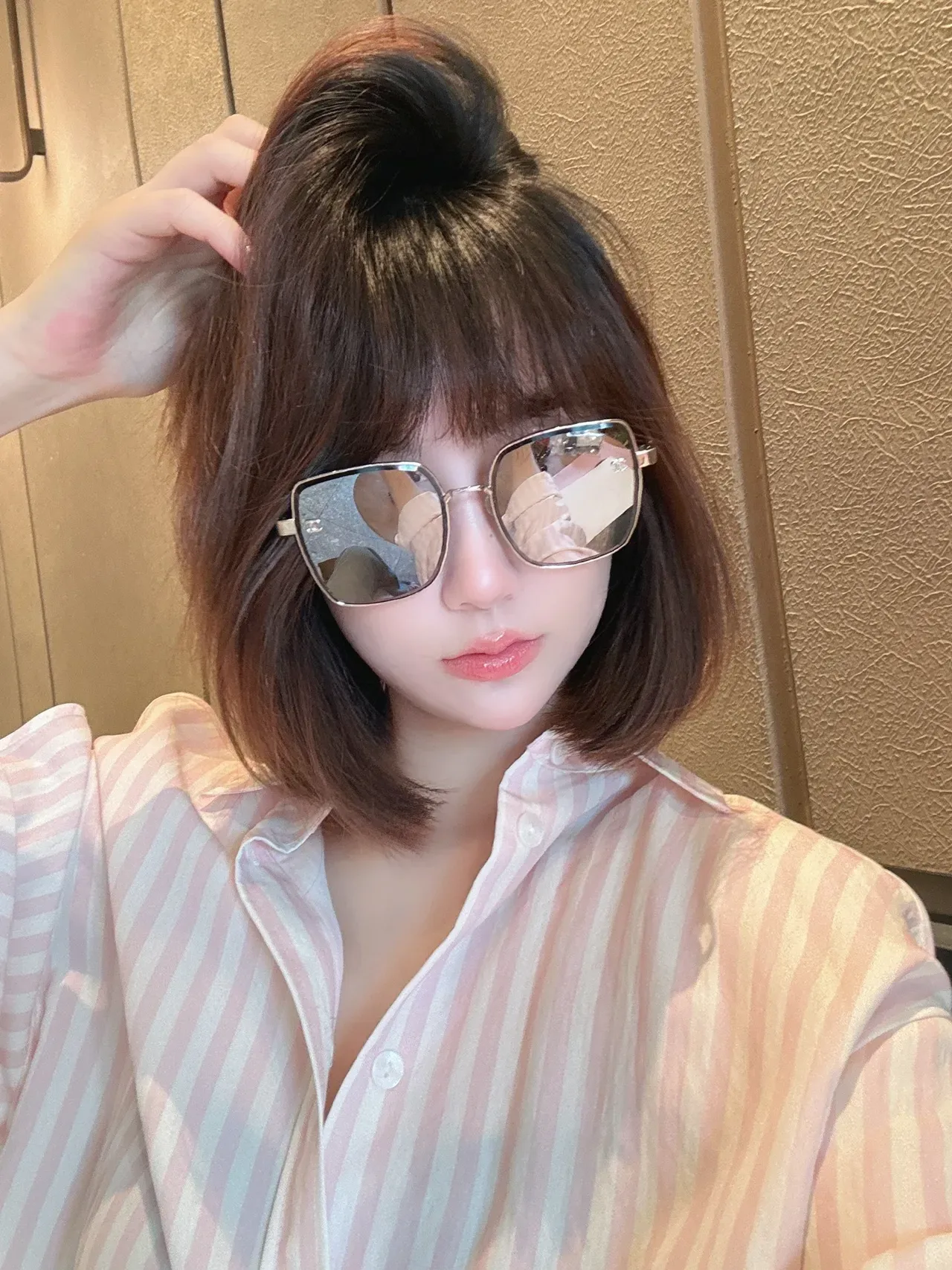 Chanel Rosa Dorado Oversized Marco Cuadrado Lentes Gradient Gafas de Sol 4