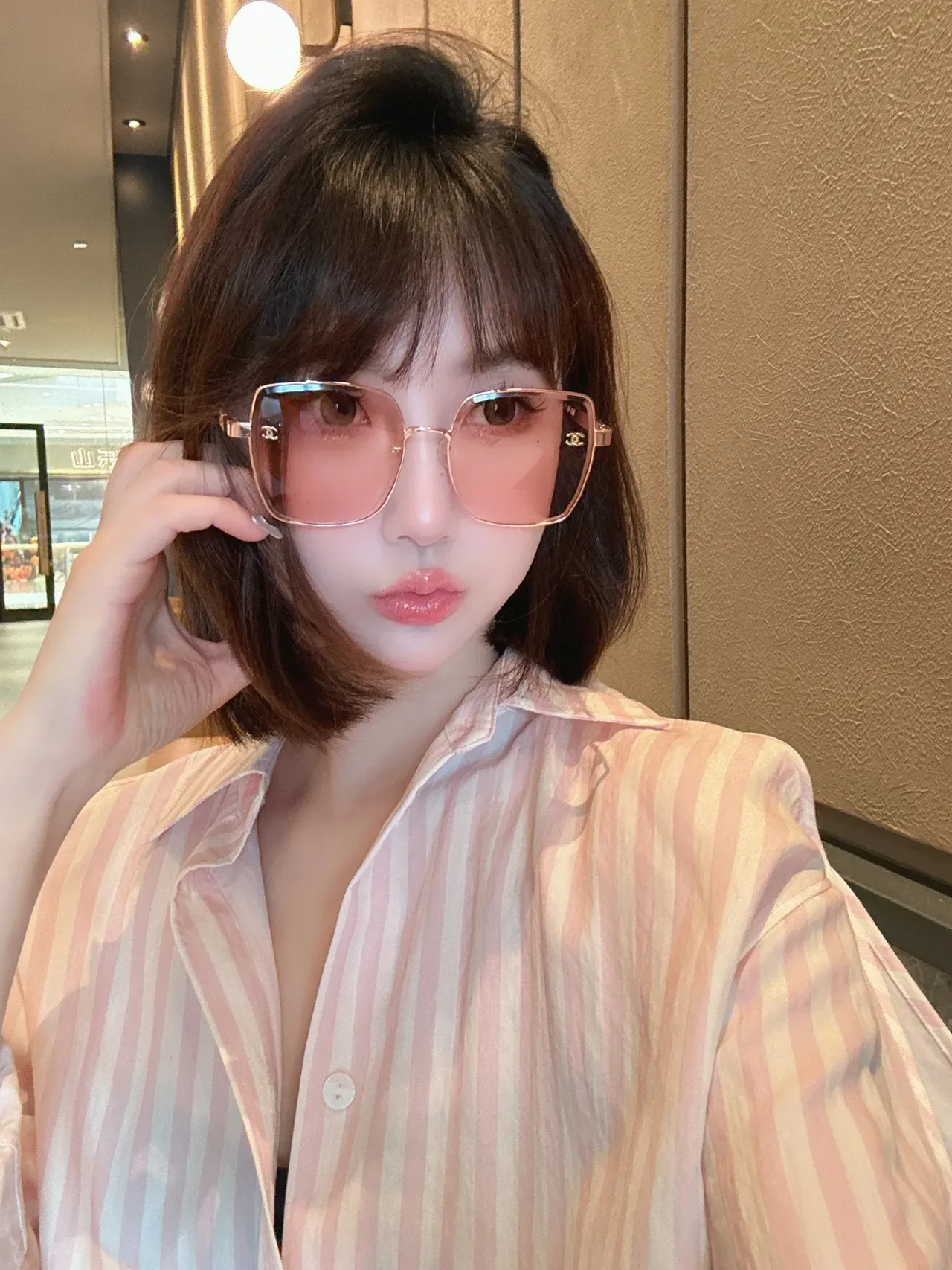 Chanel Rosa Dorado Oversized Marco Cuadrado Lentes Gradient Gafas de Sol 5