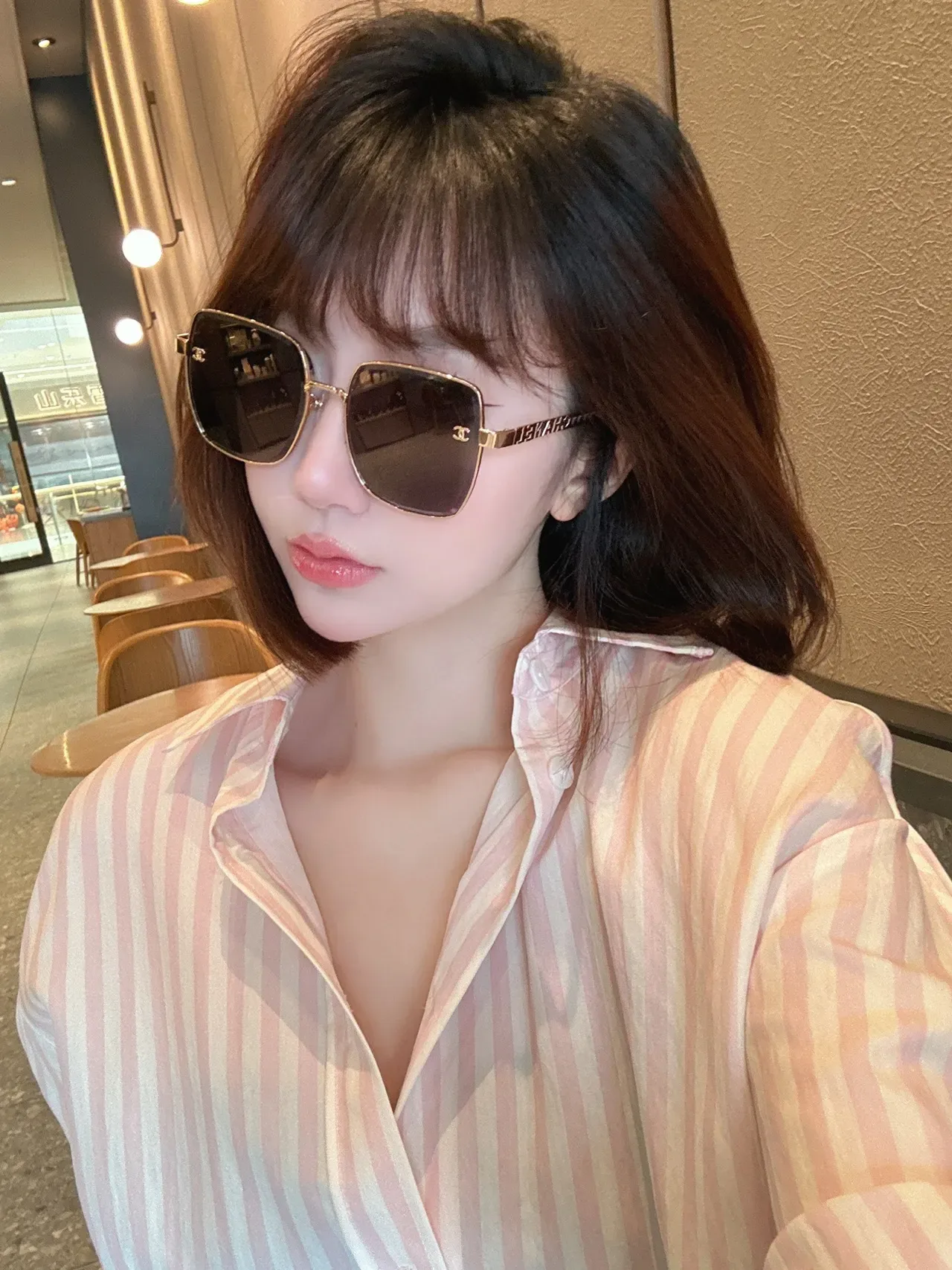 Chanel Rosa Dorado Oversized Marco Cuadrado Lentes Gradient Gafas de Sol 7