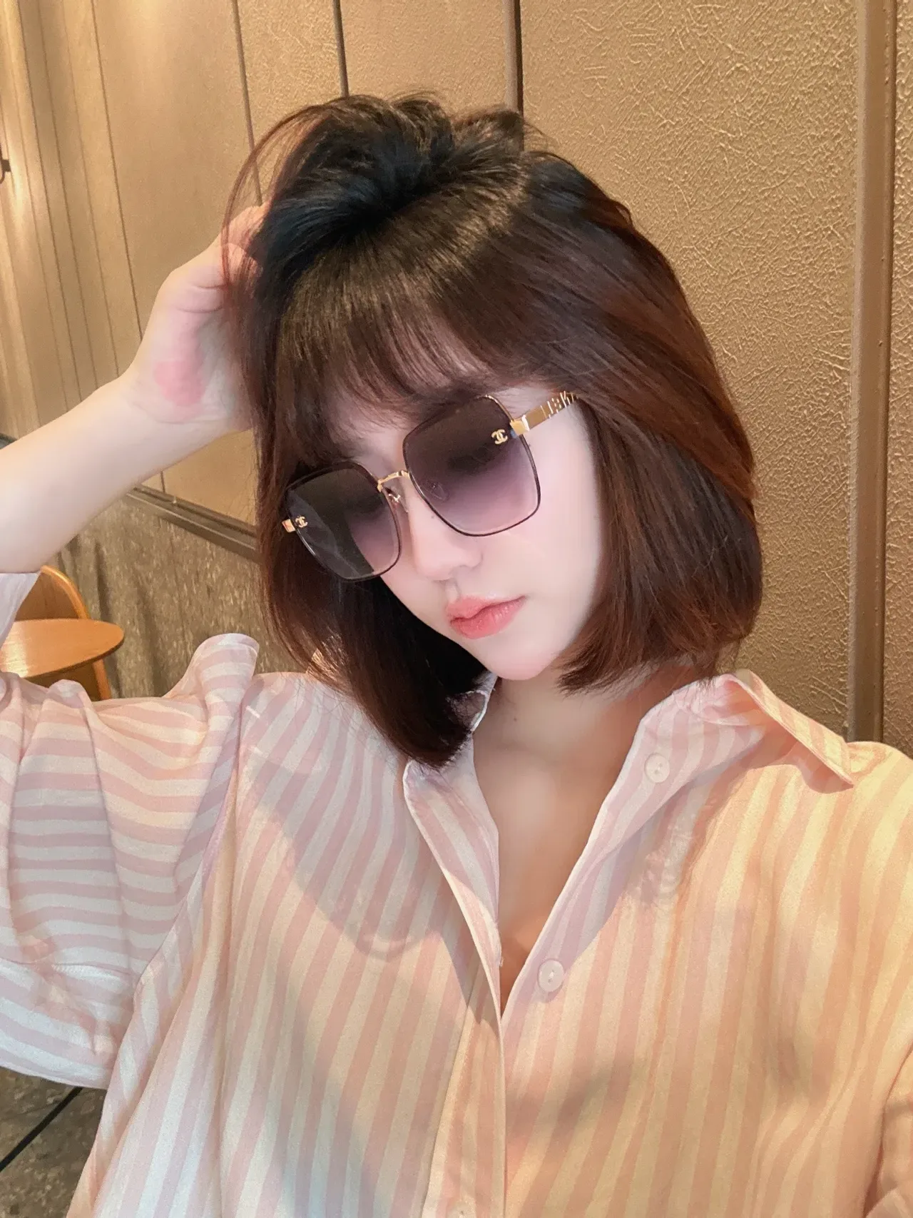 Chanel Rosa Dorado Oversized Marco Cuadrado Lentes Gradient Gafas de Sol 9
