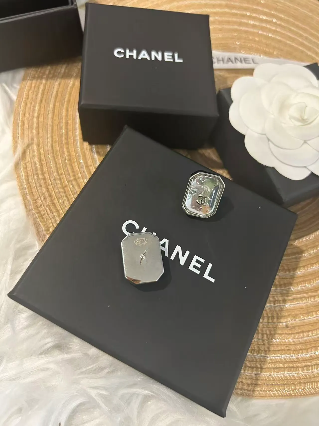 Chanel Rectangular CC Translucent Stud Earrings 2