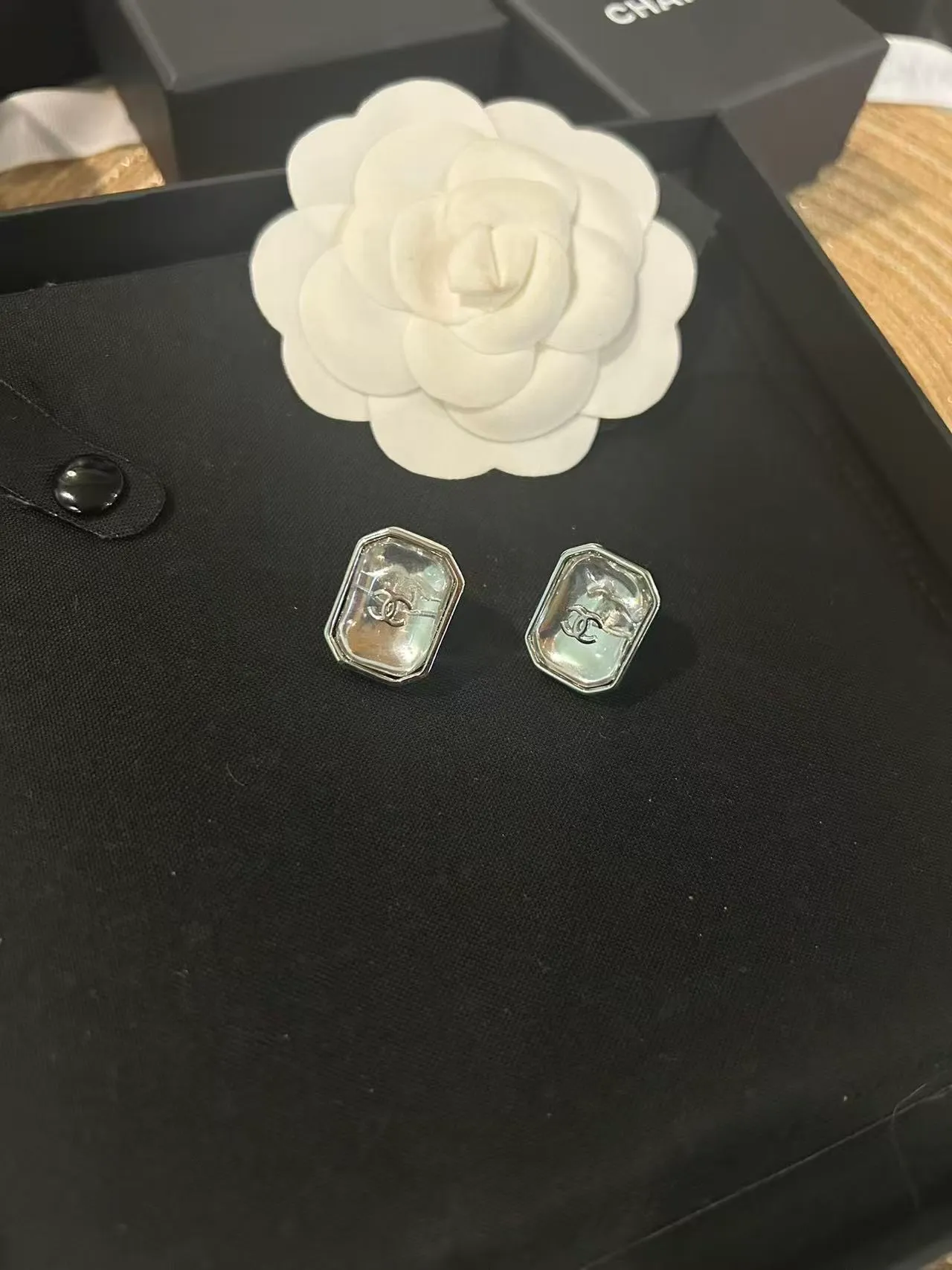 Chanel Rectangular CC Translucent Stud Earrings 3
